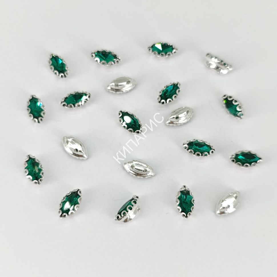 Стразы стекло пришивные в цапах, лист, 4 х 8 мм, цвет Emerald, 10 шт в уп.