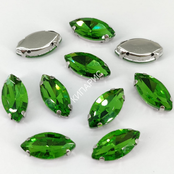 Стразы стекло пришивные в цапах в оправе, лист, 9 х 18 мм, цвет Peridot, 50 шт в уп.