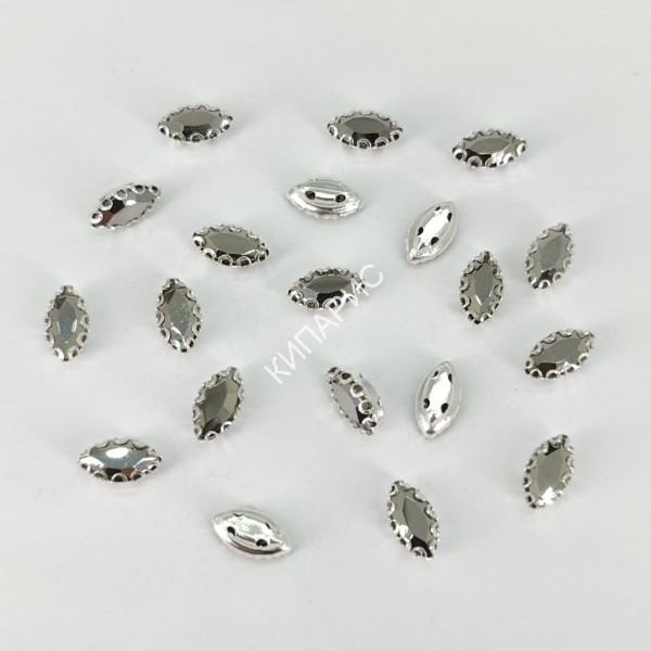 Стразы стекло пришивные в цапах, лист, 4 х 8 мм, цвет Jet Hematite, 10 шт в уп.