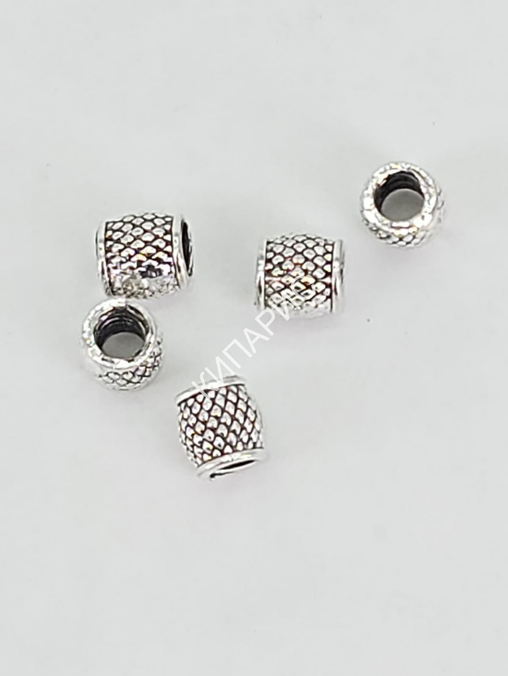 Бусина-разделитель бочка с точками для бижутерии 5 шт в уп, античное серебро, 6 мм х 6 мм отв 3 мм