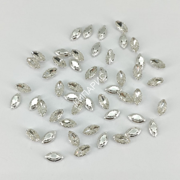 Стразы стекло пришивные в цапах, лист, 4 х 8 мм, цвет Crystal, 100 шт в уп.