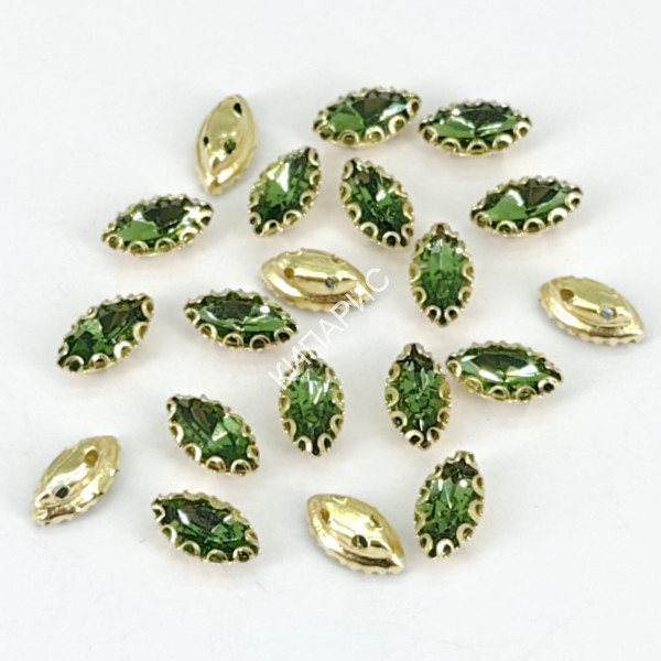 Стразы стекло пришивные в цапах, лист, 4 х 8 мм, цвет Peridot, 100 шт в уп.