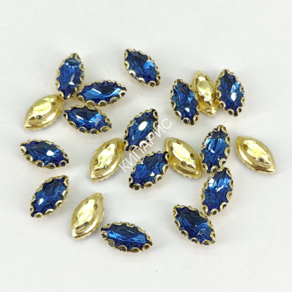 Стразы стекло пришивные в цапах, лист, 4 х 8 мм, цвет Light Sapphire, 10 шт в уп.