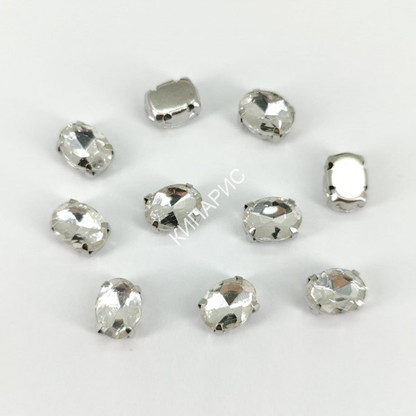 Стразы стекло пришивные в цапах в оправе, овал, 6 х 8 мм, цвет Crystal, 50 шт в уп.