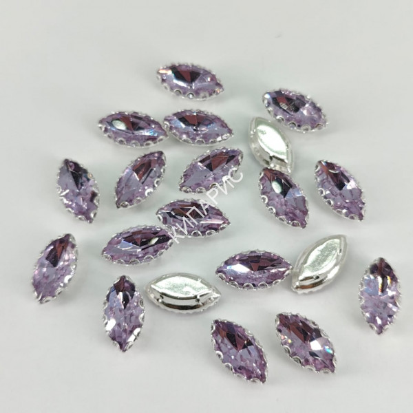 Стразы стекло пришивные в цапах, лист, 7 х 15 мм, цвет Violet, 50 шт в уп.
