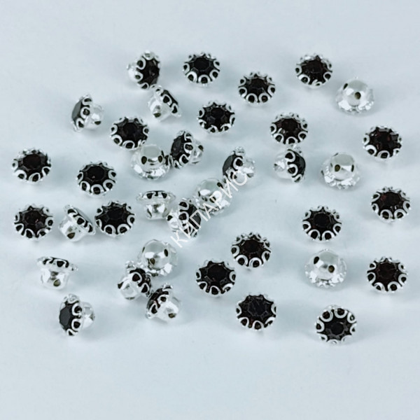 Стразы стекло пришивные в цапах, круглые, 4 мм, цвет Burgundy, 10 шт в уп.