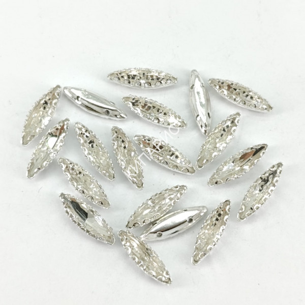 Стразы стекло пришивные в цапах, лодочка, 4 х 15 мм, цвет Crystal, 50 шт в уп.