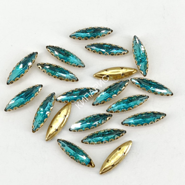 Стразы стекло пришивные в цапах, лодочка, 4 х 15 мм, цвет Aquamarine, 50 шт в уп.