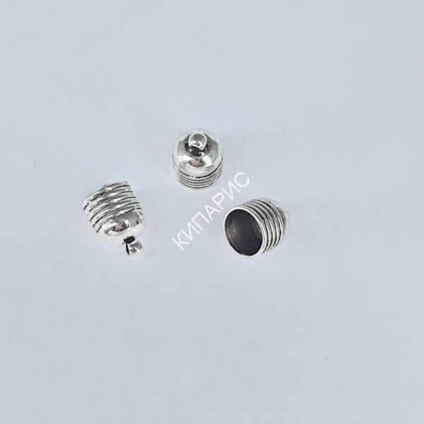Шапочка для кисти "Колокол 4 линии" для бижутерии 40 шт в уп, античное серебро, 13.3 мм х 10 мм х 2 мм