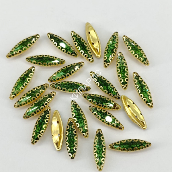 Стразы стекло пришивные в цапах, лодочка, 4 х 15 мм, цвет Peridot, 10 шт в уп.