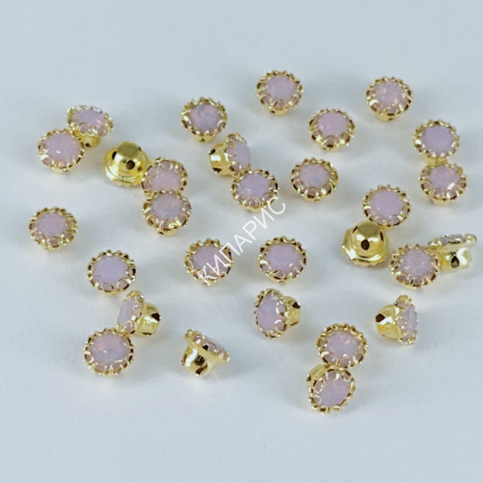 Стразы стекло пришивные в цапах, круглые, 5 мм, цвет Rose Opal, 10 шт в уп.