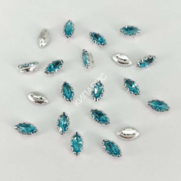 Стразы стекло пришивные в цапах, лист, 4 х 8 мм, цвет Aquamarine, 100 шт в уп.