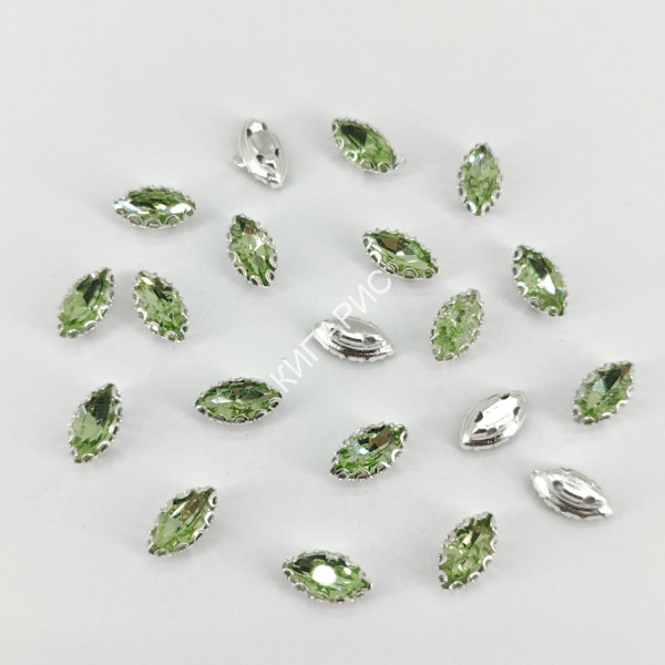 Стразы стекло пришивные в цапах, лист, 4 х 8 мм, цвет Chrysolite, 100 шт в уп.